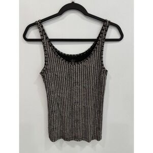 LOFT Women's Medium Gray White Sleeveless Tank Top 100% Cotton